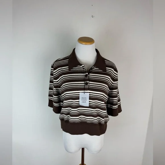 NWT Lovers + Friends Sheeva Stripe Polo in Brown & Ivory Revolve Size M - Picture 5 of 9